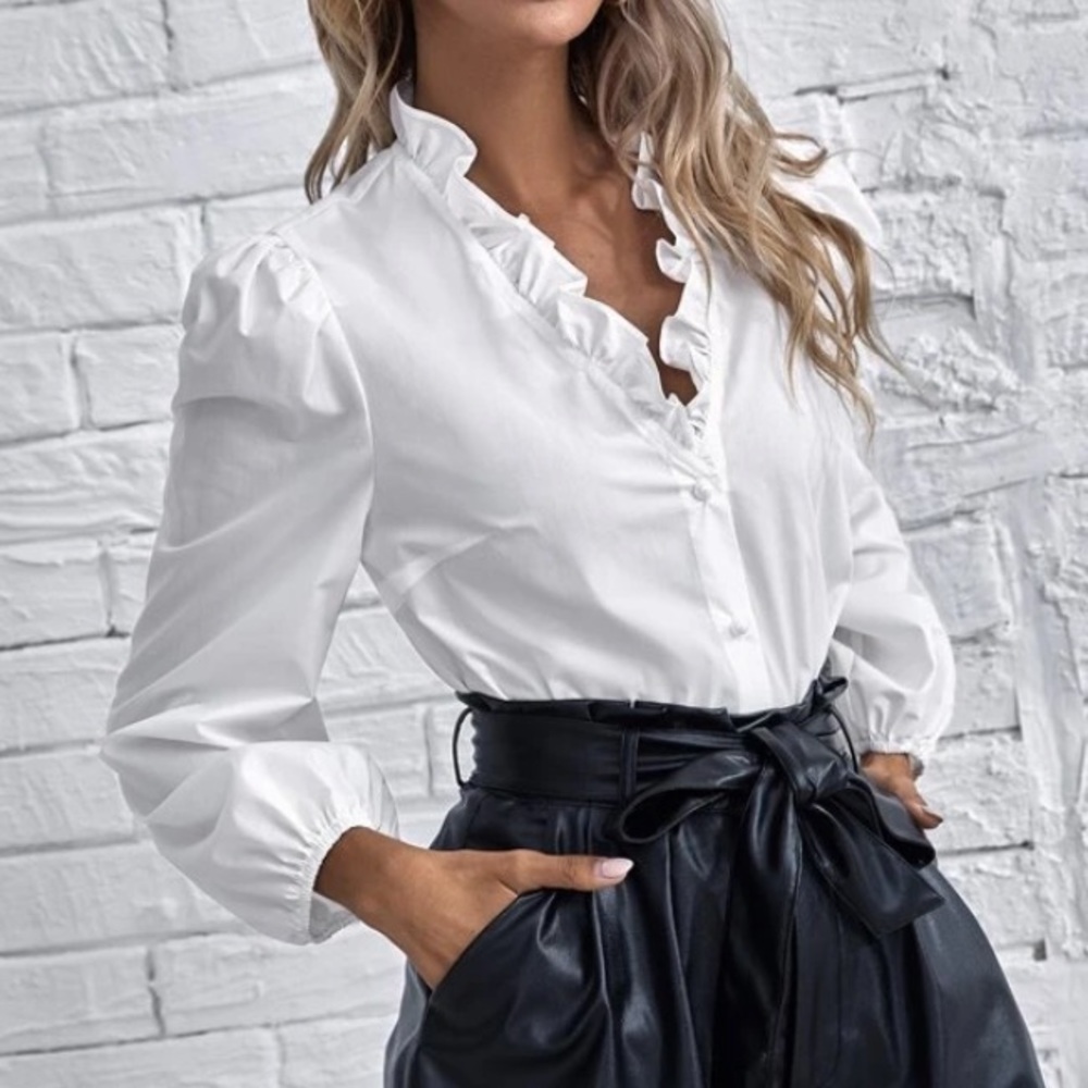 White Ruffle long sleeve top